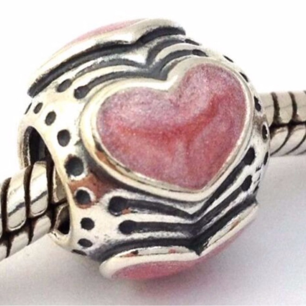 Authentic Pandora Pink Enamel Hearts Charm rare retired design